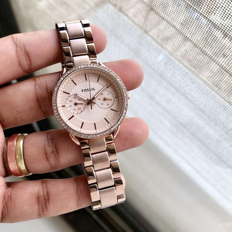 JAM TANGAN WANITA FOSSIL TAILOR MULTIFUCTION ES4264 ES 4264 CHRONOGRAPH CRONO AKTIF RANTAI STAINLESS ROSEGOLD ORI ORIGINAL GARANSI TERBARU