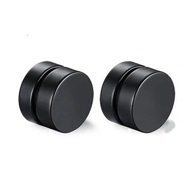 Bluelans Men Fashion Round Stainless Steel Magnetic Clip On No Piercing Ear Stud Earrings Black