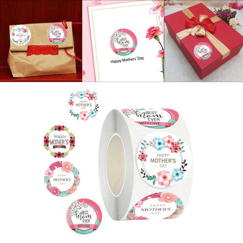 500Pcs/Roll Mothers Day Stickers Dia 3.8cm Self Adhesive Mom Stickers Round  Labels Present Tags for Envelope Seals Card Decorations - style 3