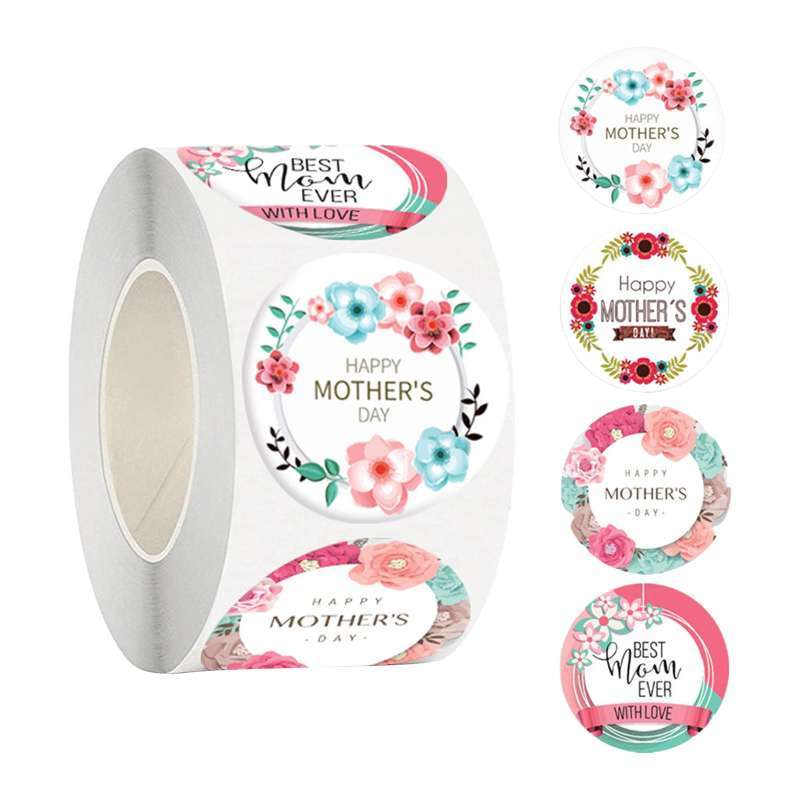 500Pcs/Roll Mothers Day Stickers Dia 3.8cm Self Adhesive Mom Stickers Round  Labels Present Tags for Envelope Seals Card Decorations - style 3