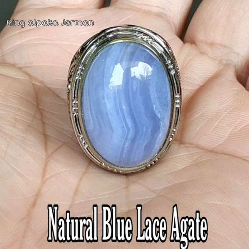 Jual NATURAL BLUE LACE AGATE CINCIN BATU PERMATA BIG SIZE di