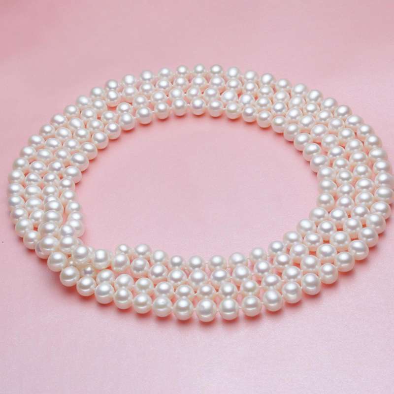 Faux Pearl Necklace Beige Beads 