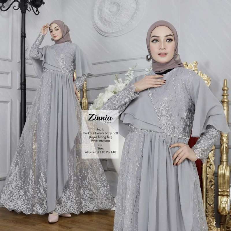 Jual Gamis Pesta Brukat Tile Muslim Mewah Gamis Kondangan Terbaru