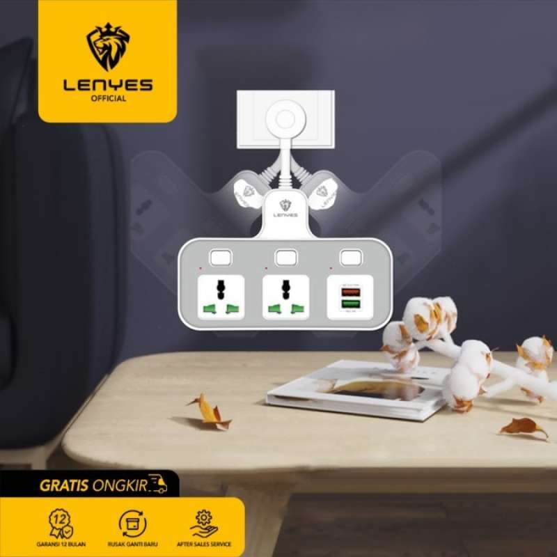 LENYES LS129 3000W Fast Charging Adapter 2 USB 2 Socket Electric Charging - White