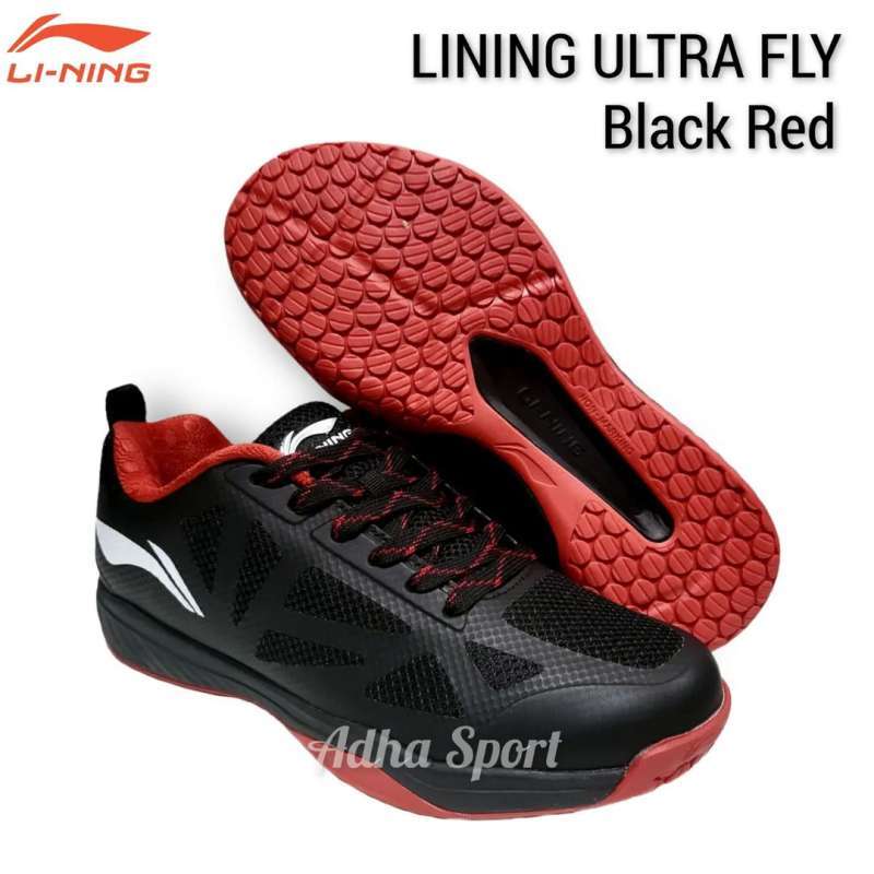 Sepatu Badminton Lining Ultra Fly Black Red Original Adha Sport