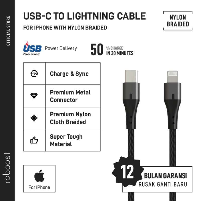 roboost Nylon Braided USB C to Lightning Kabel Data for Apple iPhone [Fast  Charging/ PD Cable/ MFi Certified]