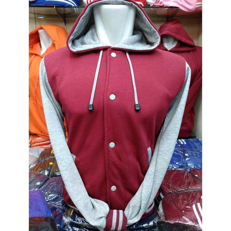 Jual JAKET BASEBALL HOODIE VARSITY HOODIE MARON ABU MISTY L di