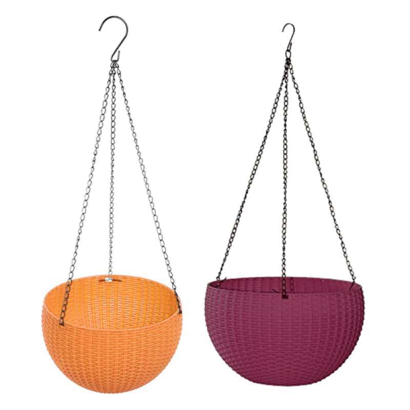 Jual Oem Pack Of 2 Chain Hanging Planters Large Plastic Flower Pots Outdoor Garden Planters For Plants Purple Orange Online September 2020 Blibli Com