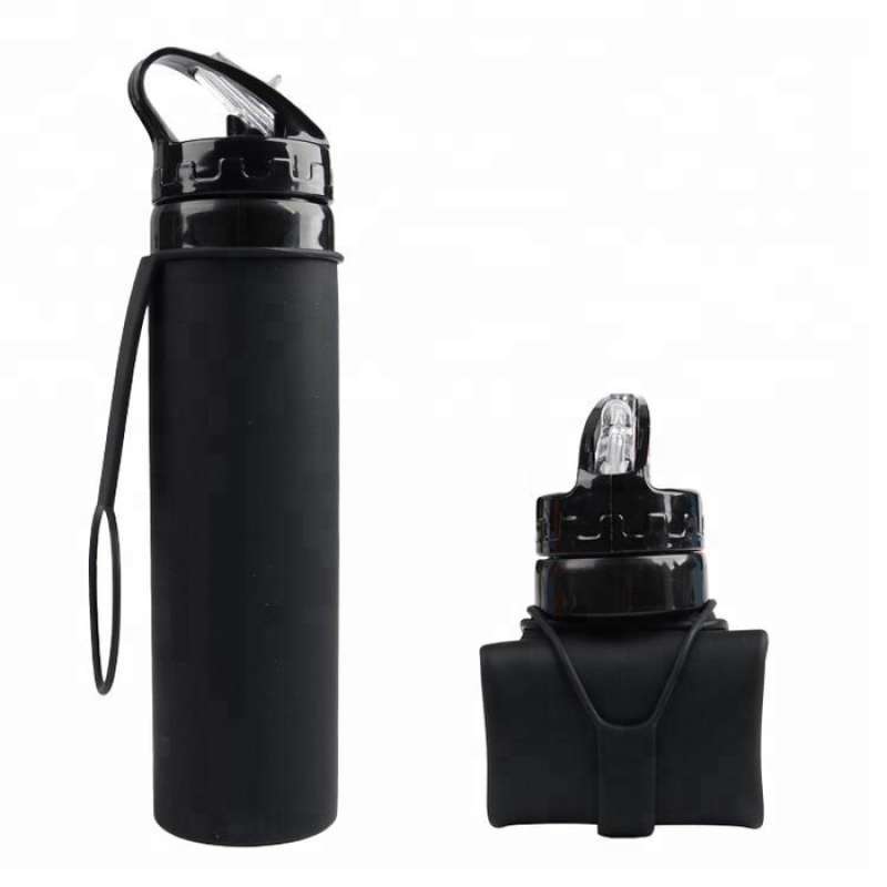 botol minum lipat silikon minimalis bottle foldable premium quality hitam