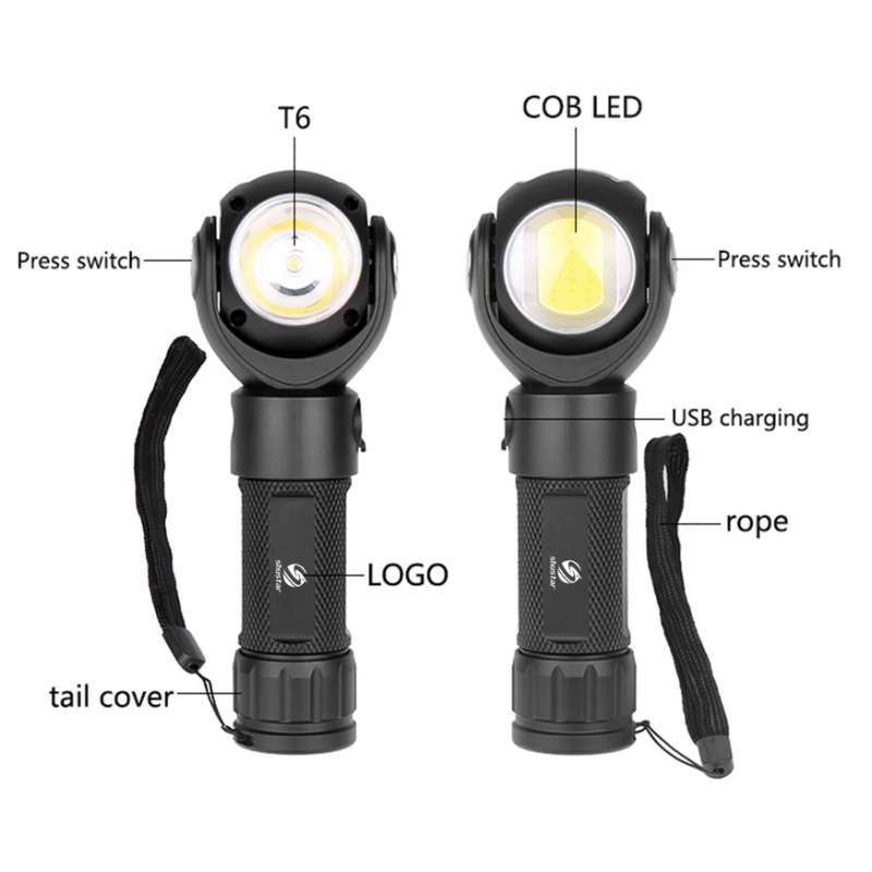 albinaly senter led 360 degree rotating head t6 cob led tg s200 black