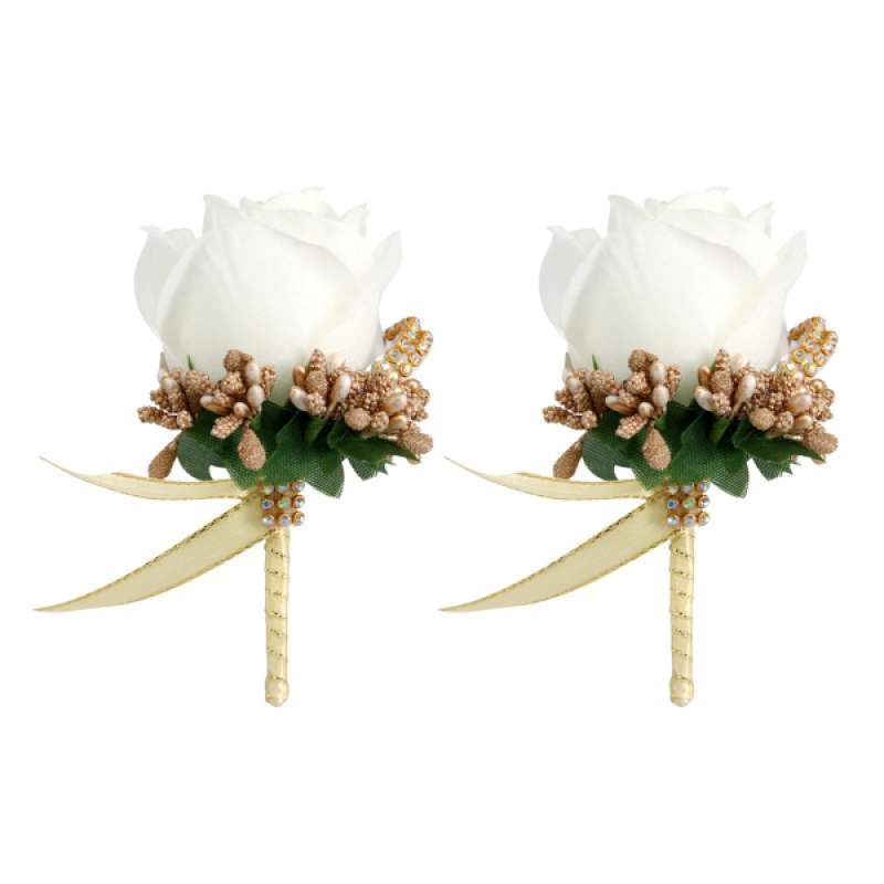 Jual Oem Flower Bride Groom Boutonniere Handmade Silk Corsage For Wedding Party Suits White And Gold 2 Pcs Online November 2020 Blibli Com