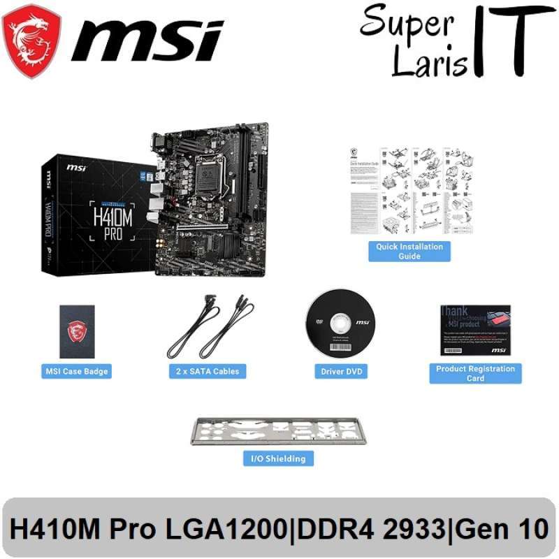 Jual Motherboard Msi H410m Pro Lga1200 Ddr4 2933 Gen 10th Resmi Online Desember 2020 Blibli