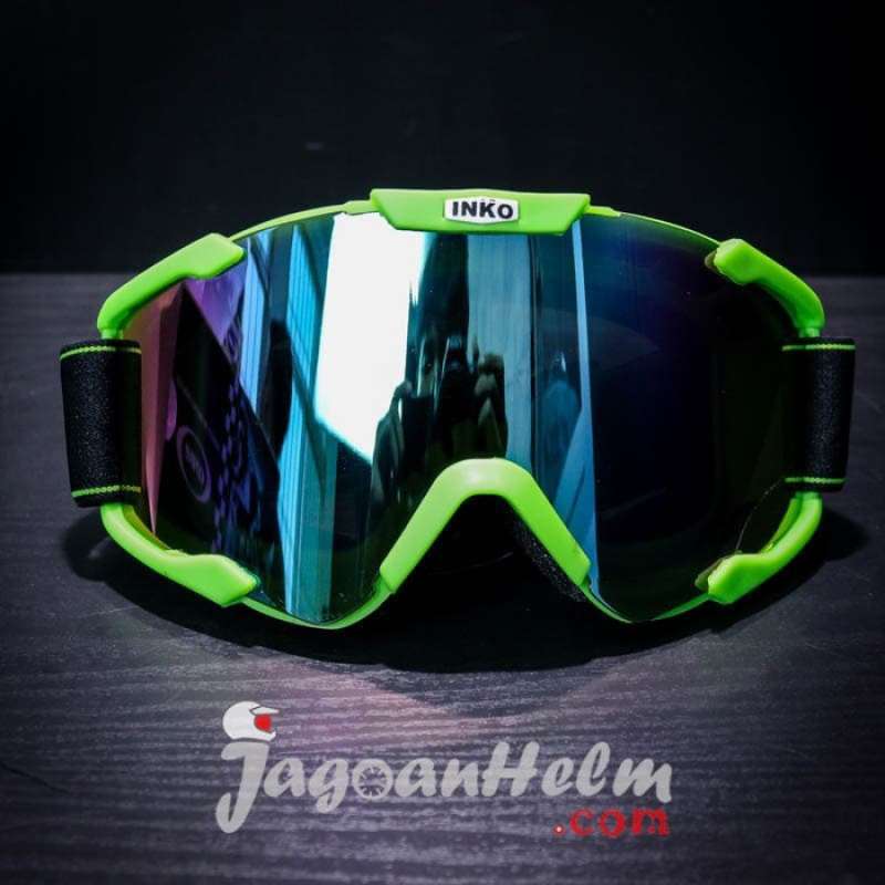 kacamata goggle inko green rainbow google cross lentur trail