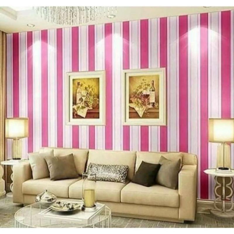 Jual Wallpaper Sticker Dinding Ruang Tamu Wps 066 Salur Pink Unomart Terbaru Juli 2021 Blibli