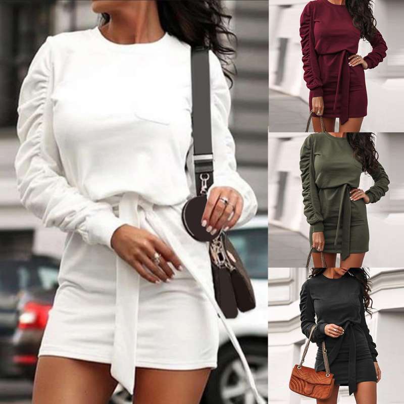 Promo Bluelans Women Ruched Puff Sleeve 