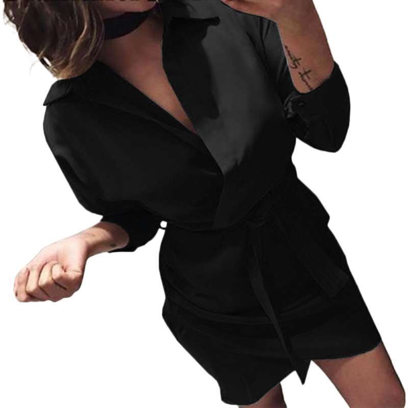 Bluelans Solid Color Women Lapel V Neck 