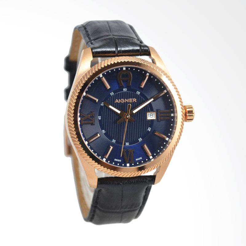 Aigner Imola Jam Tangan Pria - Black Rose Gold Blue A24145B