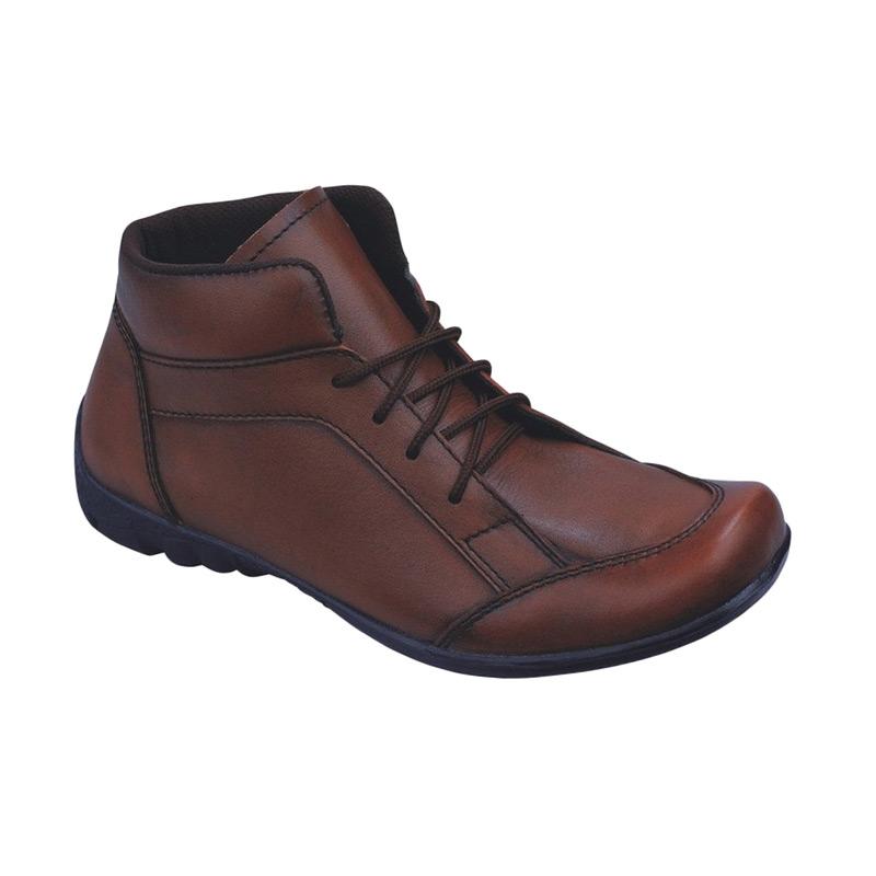 Syaqinah 68 Kulit Sepatu Boots Pria - Coklat