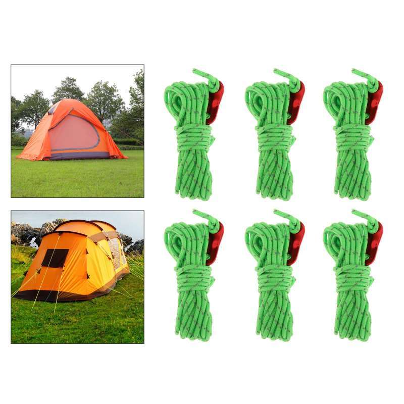 4xReflective Tent Ropes Camping Hiking Awning Guide Rope Green Line With Buckl 