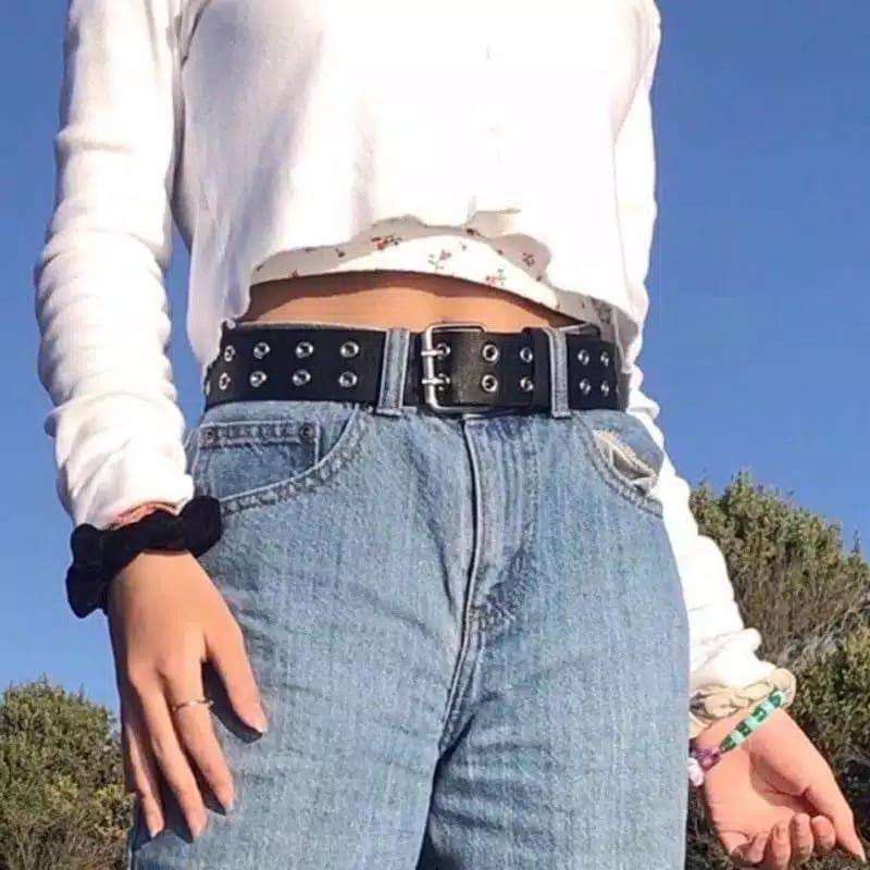 Jual korean ring belt rig belt ikat pinggang gesper hitam metal