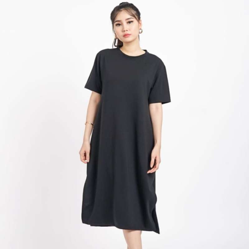 Dress Kaos Polos Jumbo Wanita Lengan Pendek Baby Terry