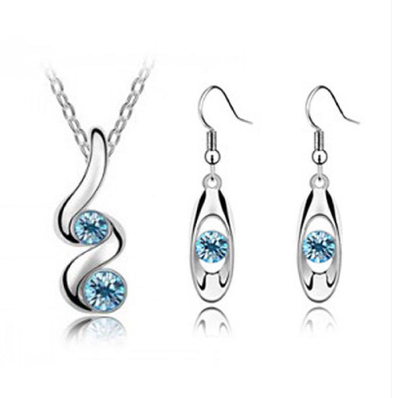 Bluelans Women's Wedding Party Crystal Alloy Drop Pendant Necklace Earrings Jewelry Set - Blue