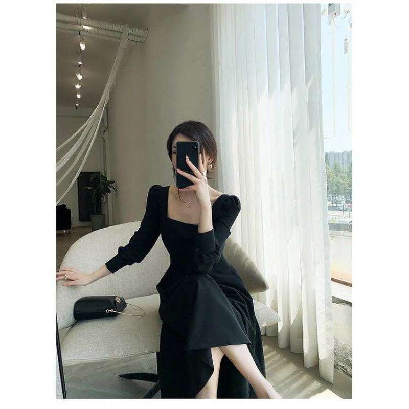 Sexy black Korean style T-back slim pinched waist strap dress AD32601 -  Yaaku.com