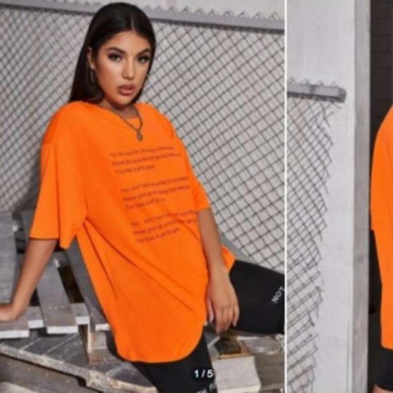 Jual SHEIN Slogan Graphic Drop Shoulder 