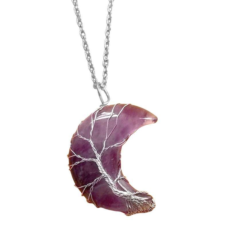 Crescent Moon Gem Pendant Necklace 
