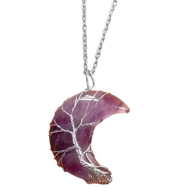 Crescent Moon Gem Pendant Necklace 