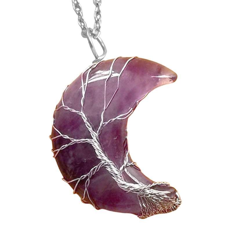 Crescent Moon Gem Pendant Necklace 