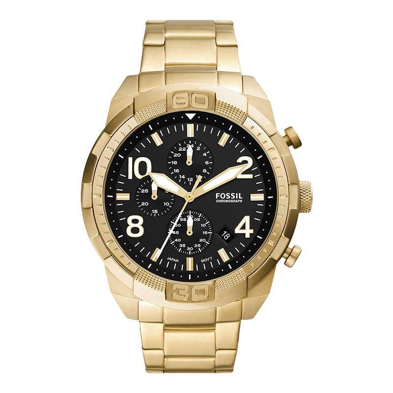 Fossil Bronson FS5877 Chronograph Black Dial Gold Stainless Steel Strap  [Machtwatch]