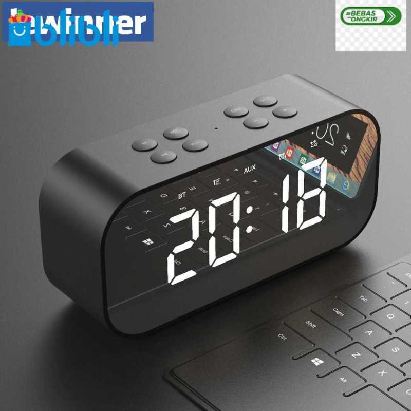 Lewinner Bluetooth Alarm Clock Speaker with Mirror, FM Radio, and LED Display, 10-Hour Playtime, for Bedroom or Office. Compact Design 140 x 65 x 44 mm