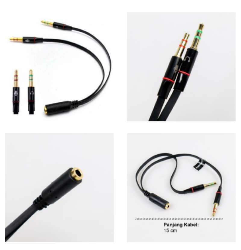 Kabel AUX Splitter Audio Jack Female ke Dual Male HiFi Mic  headset jatan ke betina headphone earphone speaker pc komputer hp laptop - Main Image