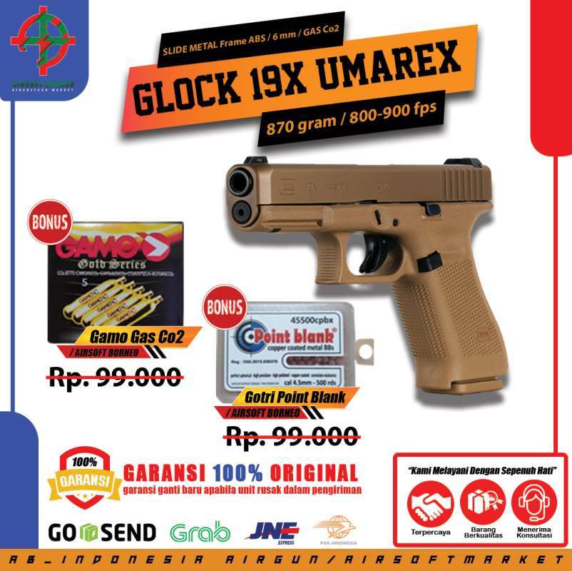 Jual GLOCK 19X UMAREX TAN UPGRADE BONUS GAS 5 BOTOL DAN GOTRI ...
