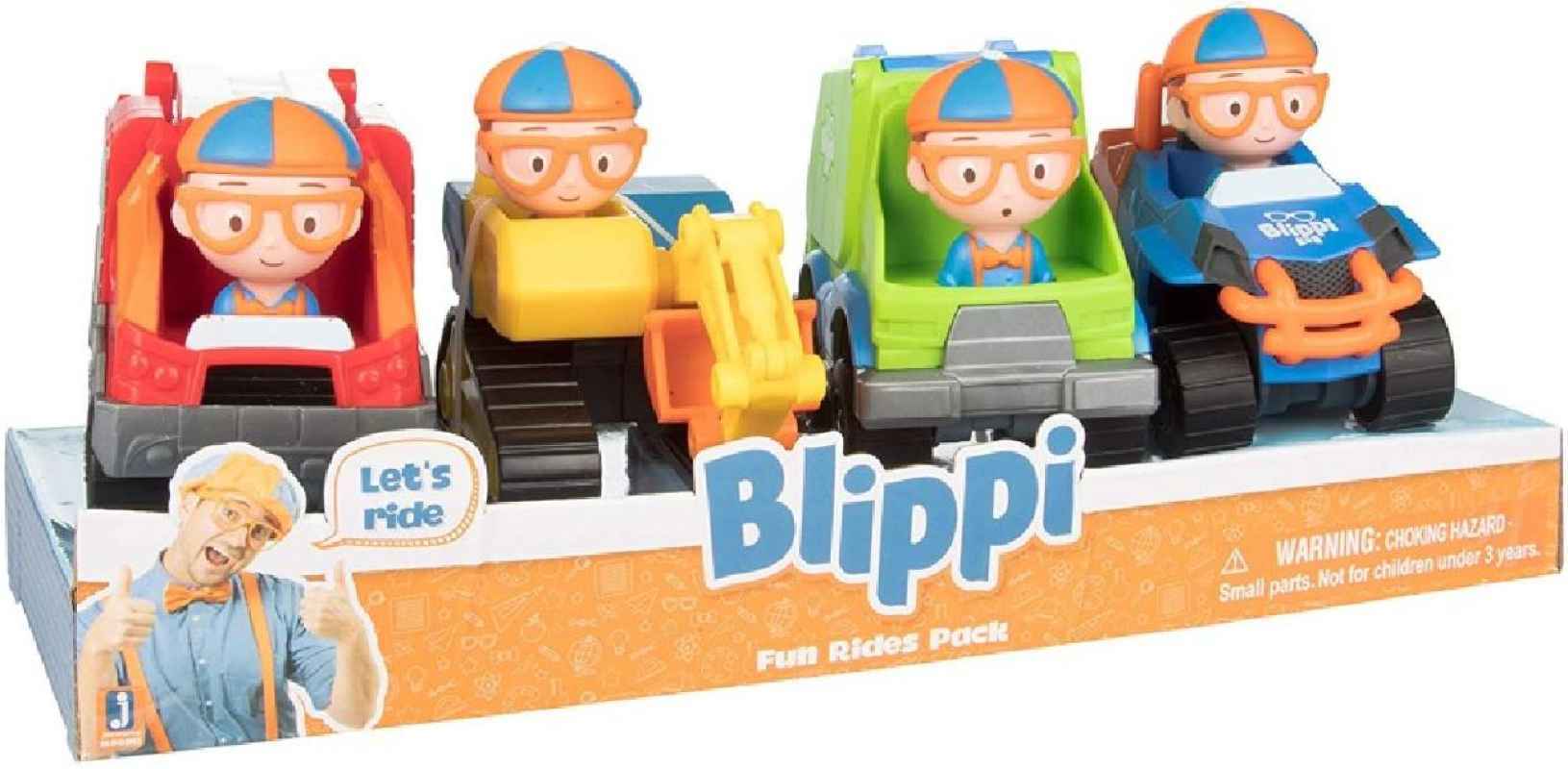 Blippi Toy Vehicles Playset of 4, Larger 3 Inch Size