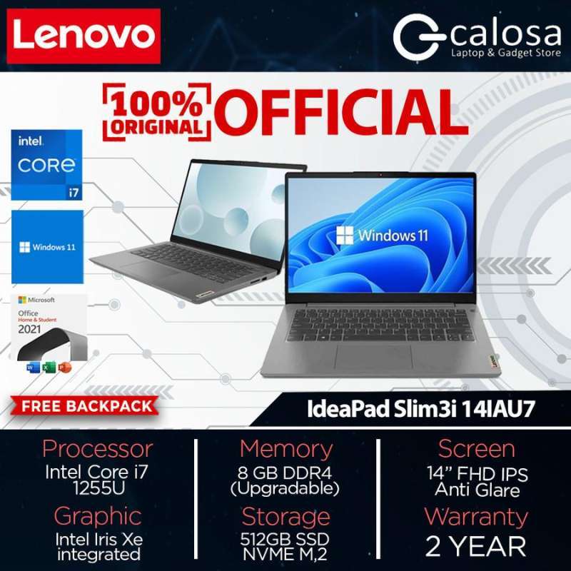 Lenovo IdeaPad Slim3i 14IAU7 Core i7 1255U RAM 8GB 16GB 512GB SSD W11