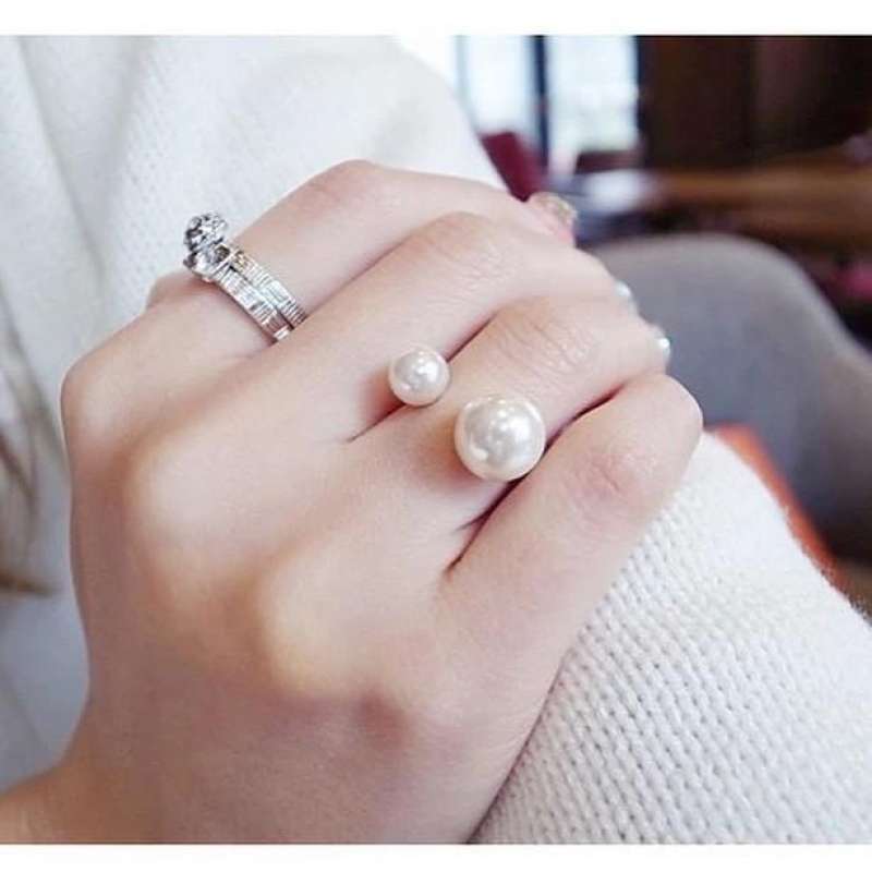 Jual Cincin adjustable simple double pearl aksesoris import