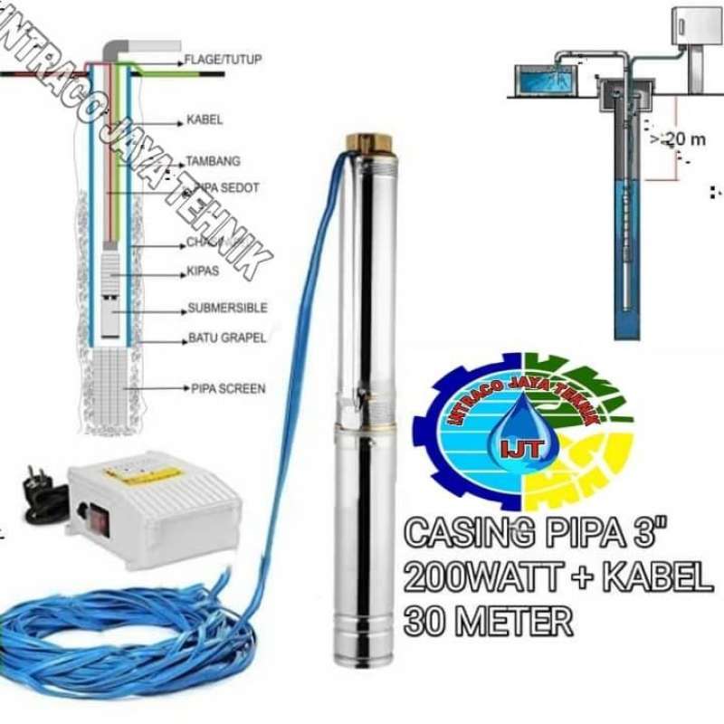 Jual Pompa Air Submersible 200 Watt Kabel 30m Mesin Pompa
