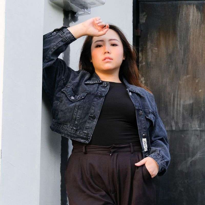 Promo Jiniso Big Size Jaket Crop Jeans Oversize Urban Black Acid