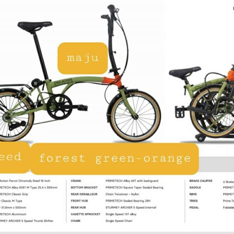Jual SEPEDA LIPAT 16 INCH PRO ACTION PARROT 5 SPEED TRIFOLD MIRIP