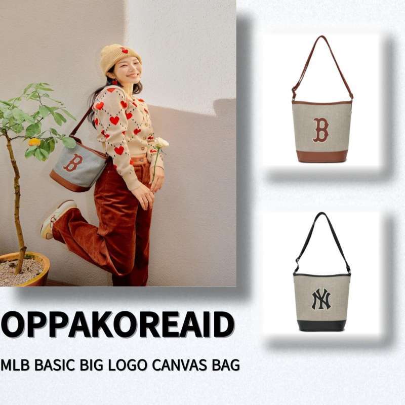 ☆MLB Korea☆ Basic Big Logo Canvas Bucket Bag B DBrown Basic Big Logo Canvas Bucket Bag BOSTON REDSOX - MLB KOREA