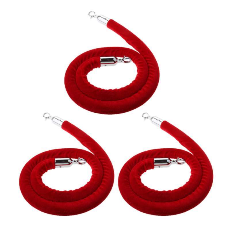 Barrier Rope Crowd Control Stanchion 60" Red Velvet Rope with Silver Hardware 