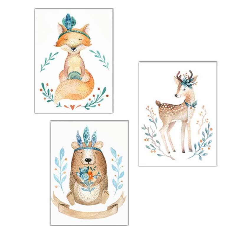 Jual 3 Panels Cute Deer Animal Canvas Painting Kid S Room Posters Wall Art Decor Online November 2020 Blibli Com