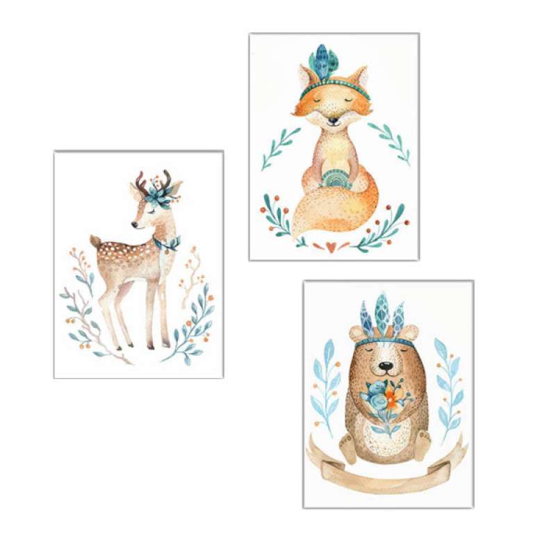 Jual 3 Panels Cute Deer Animal Canvas Painting Kid S Room Posters Wall Art Decor Online Februari 2021 Blibli