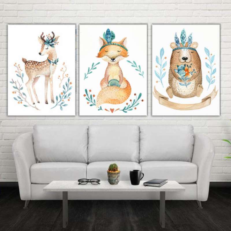 Jual 3 Panels Cute Deer Animal Canvas Painting Kid S Room Posters Wall Art Decor Online November 2020 Blibli Com