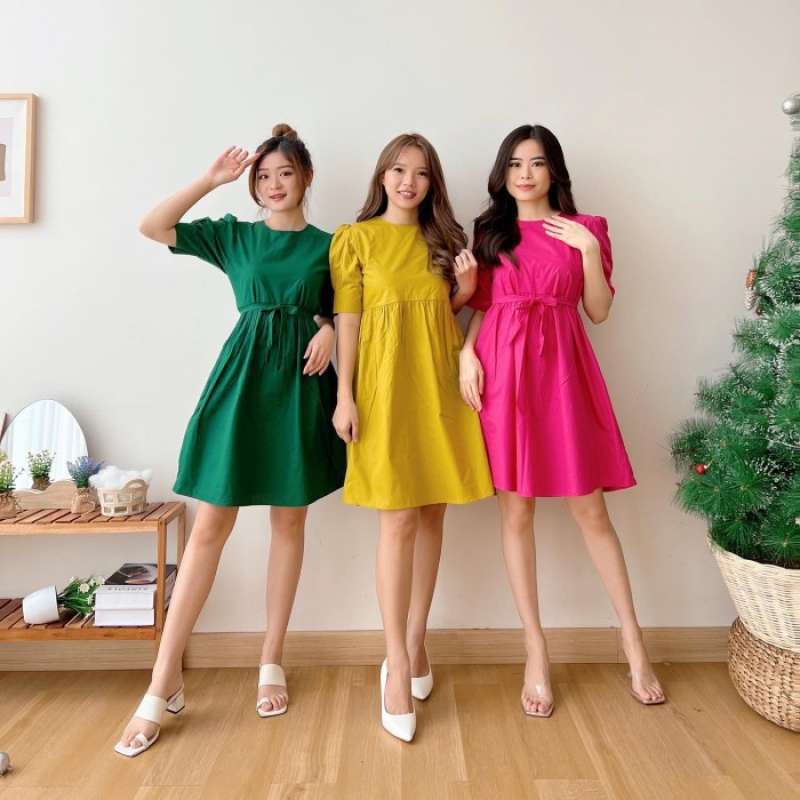 DRESS KATUN POLOS 9 215 SIMPLE DRESS NATAL SOPAN SELUTUT