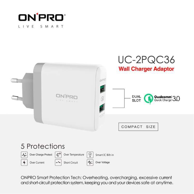 Jual Onpro Uc 2pqc36 Charger Dual Usb Port Quick Charge Qc 3 0 Fast Charging Online November 2020 Blibli