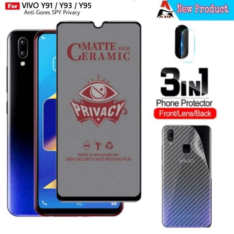 Tempered Glass VIVO Y91 VIVO Y93 VIVO Y95 Full Cover Ceramic Anti Spy  Bonus Camera Dan Garskin Paket in
