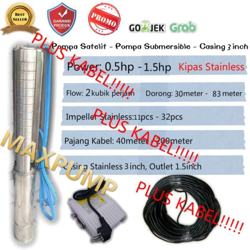 Jual Maxpump 3sp2 32 1 1 Mesin Pompa Air Submersible 1 5hp Kabel 90m Pompa Satelit 3 Full Ss Online Maret 2021 Blibli